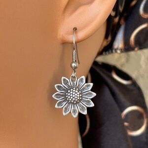Delicate Silver Daisy Drop Earrings